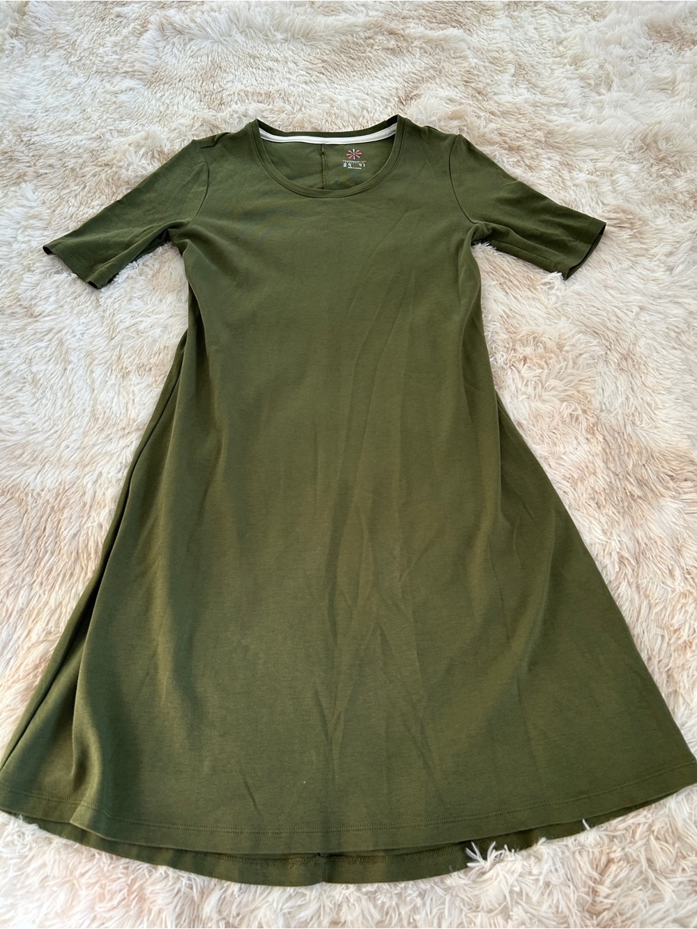 Essentials Olive Green Short-Sleeve Midi Dress